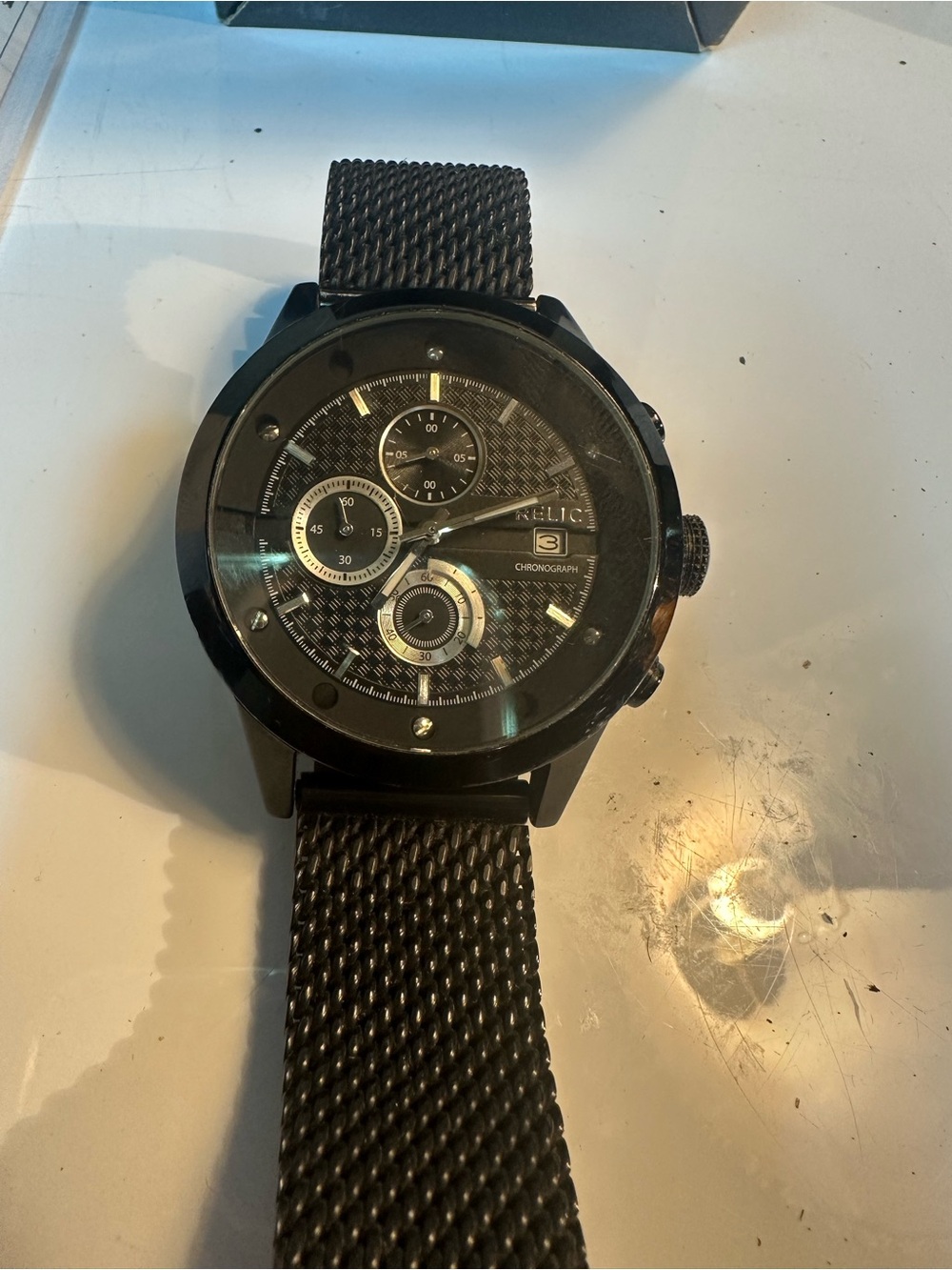 Relic Black Mesh Chronograph with Textured Dial